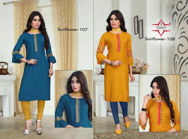 Namoh Sunflower Beautiful Rayon Emroidery Kurti Collection